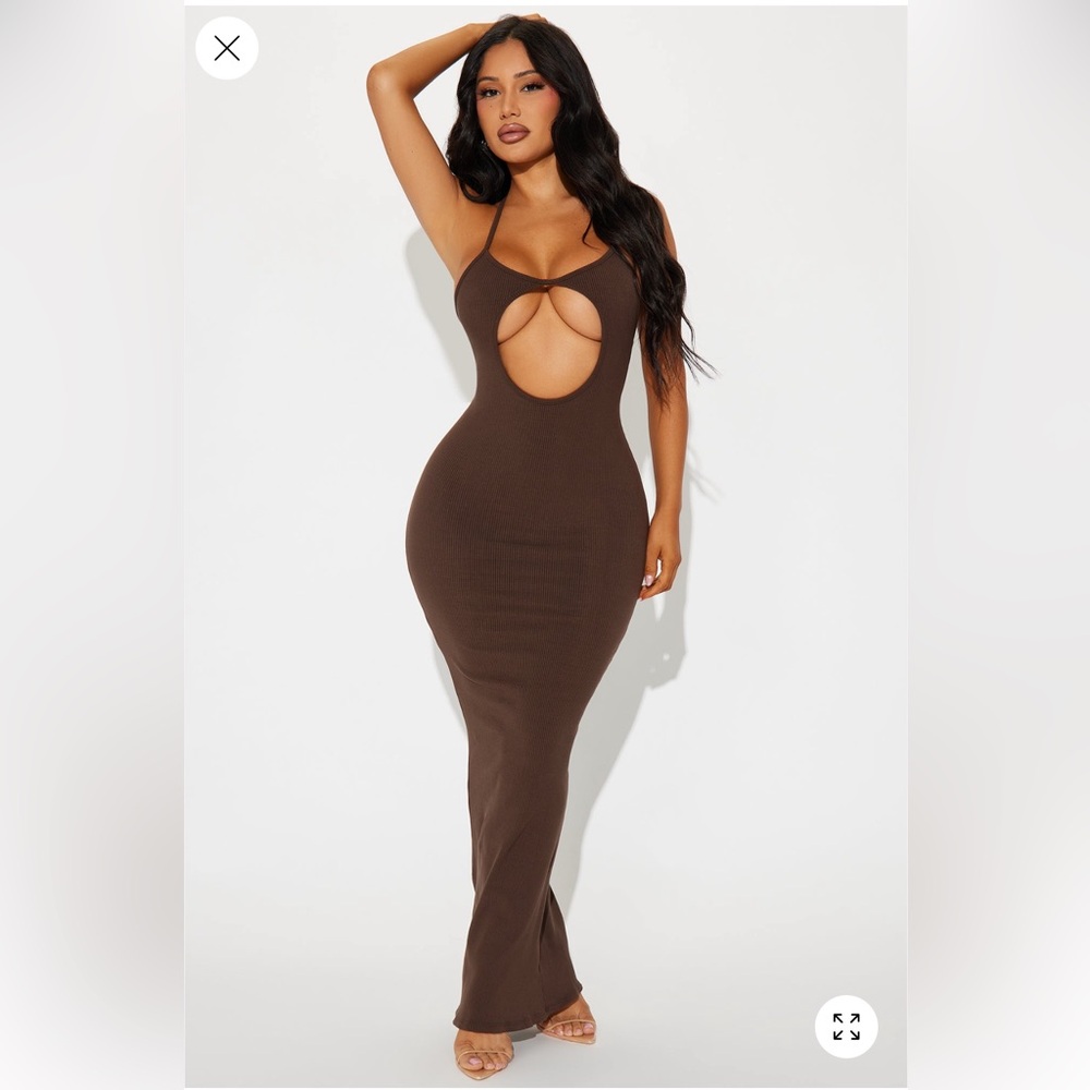 Fashion Nova Chocolate Brown Cut-Out Maxi Dress